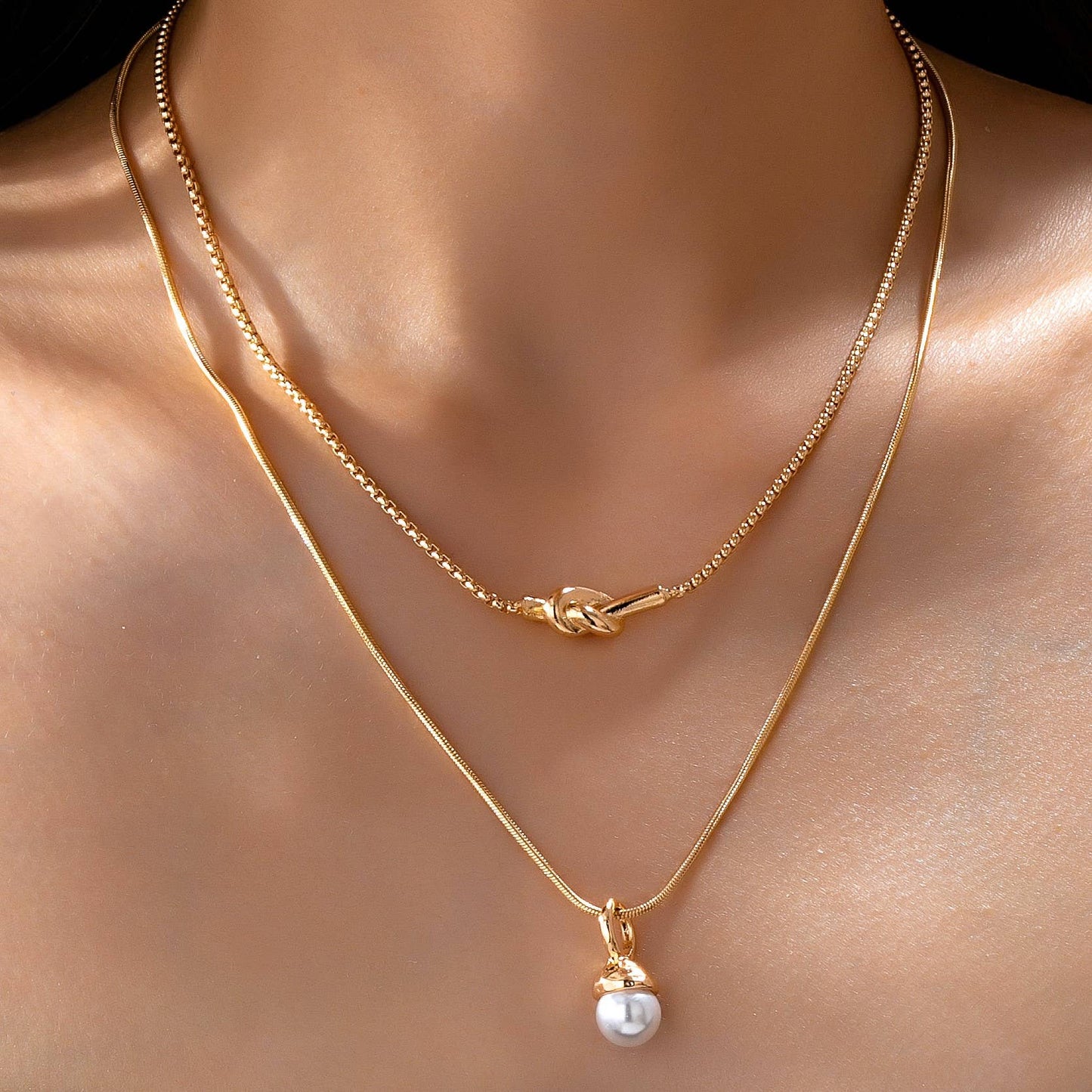 Layer Knot & Acorn Pendant Duo Drop Necklace | 80N92865