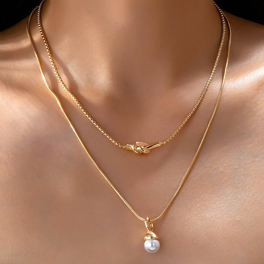 Layer Knot & Acorn Pendant Duo Drop Necklace | 80N92865