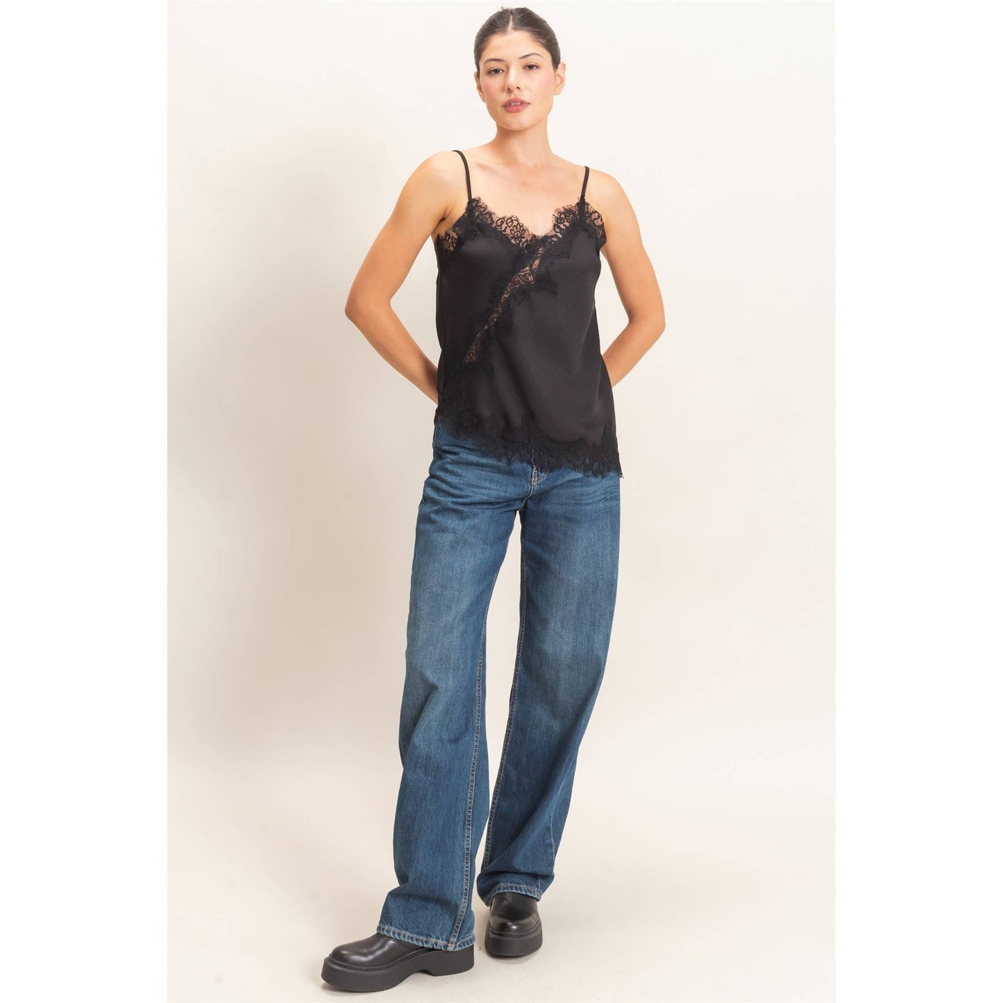 Asymmetrical Satin Lace Top