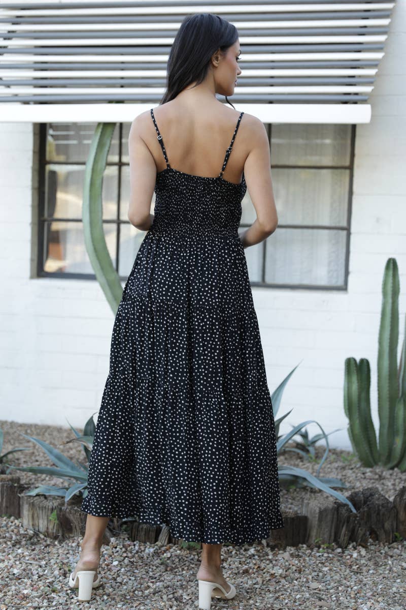 C4C84-FQ00 POLKA DOT SIDE SLIT MAXI DRESS