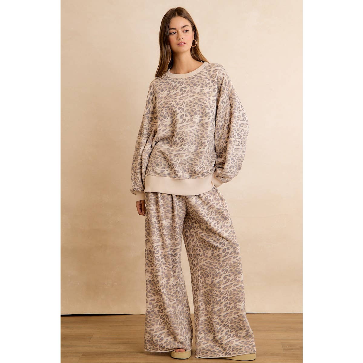 LEOPARD PRINT FULL LENGTH WIDE LEG PULL ON PANTS