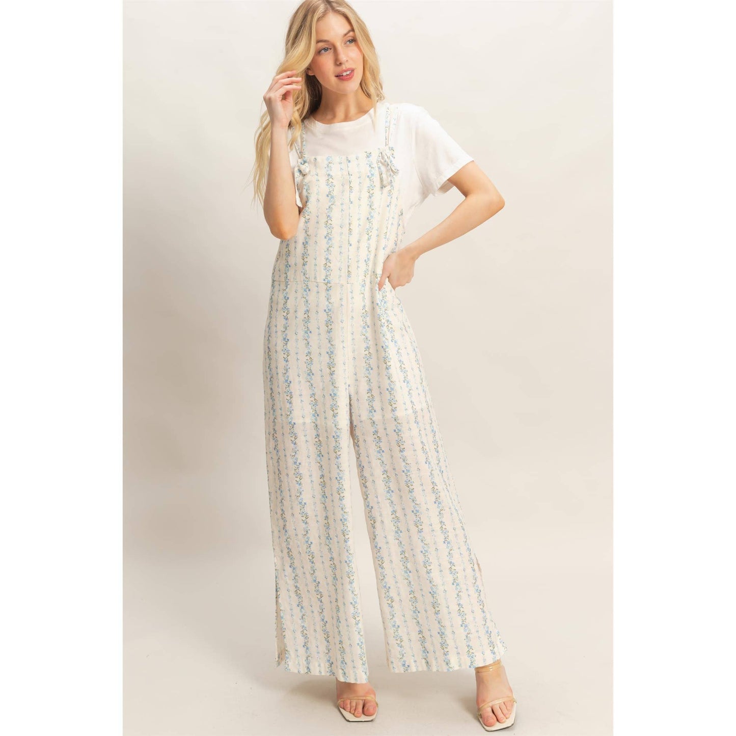 Tie Strap Jumpsuit With Hem Slits