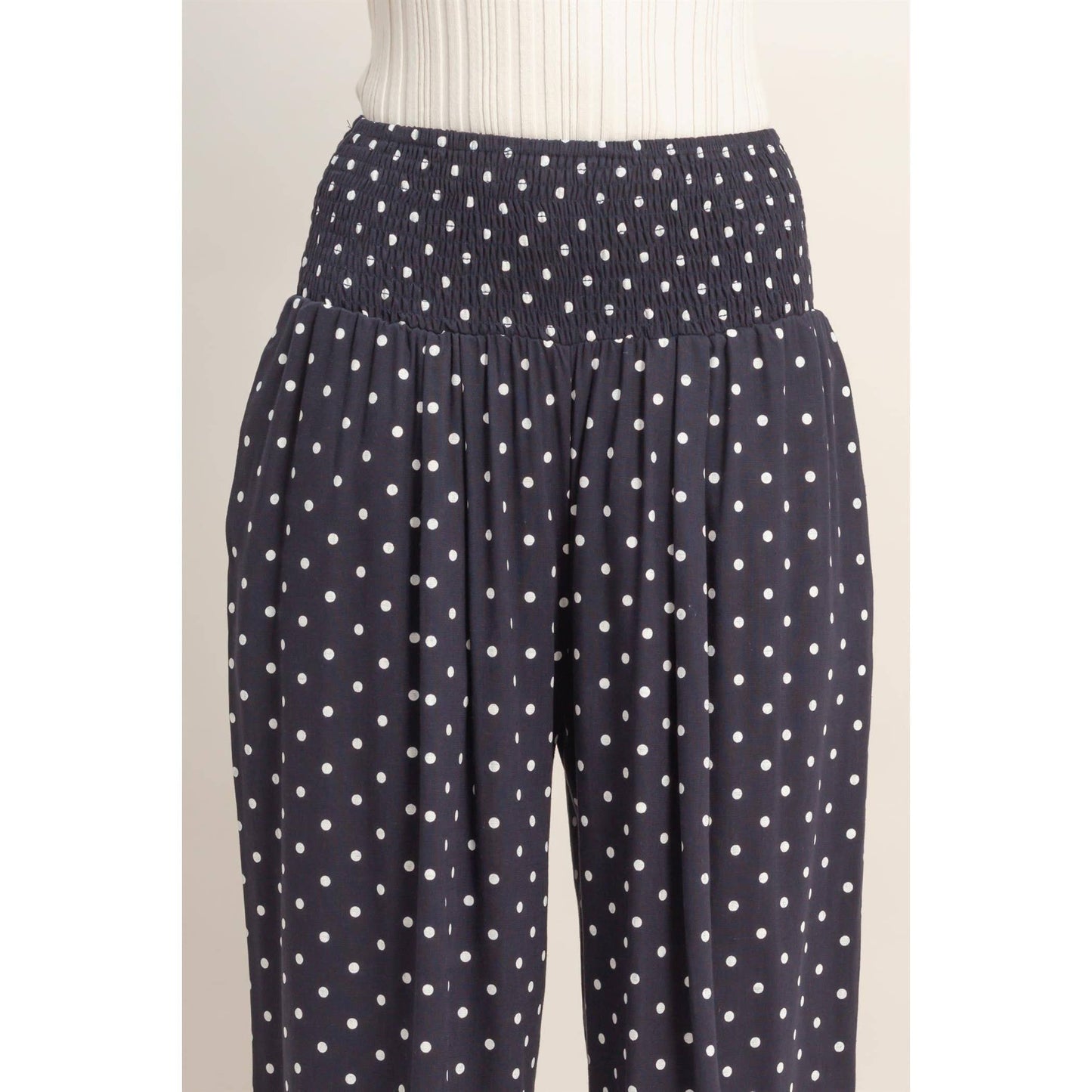 Polka Dot Elastic Wide-Leg Pants