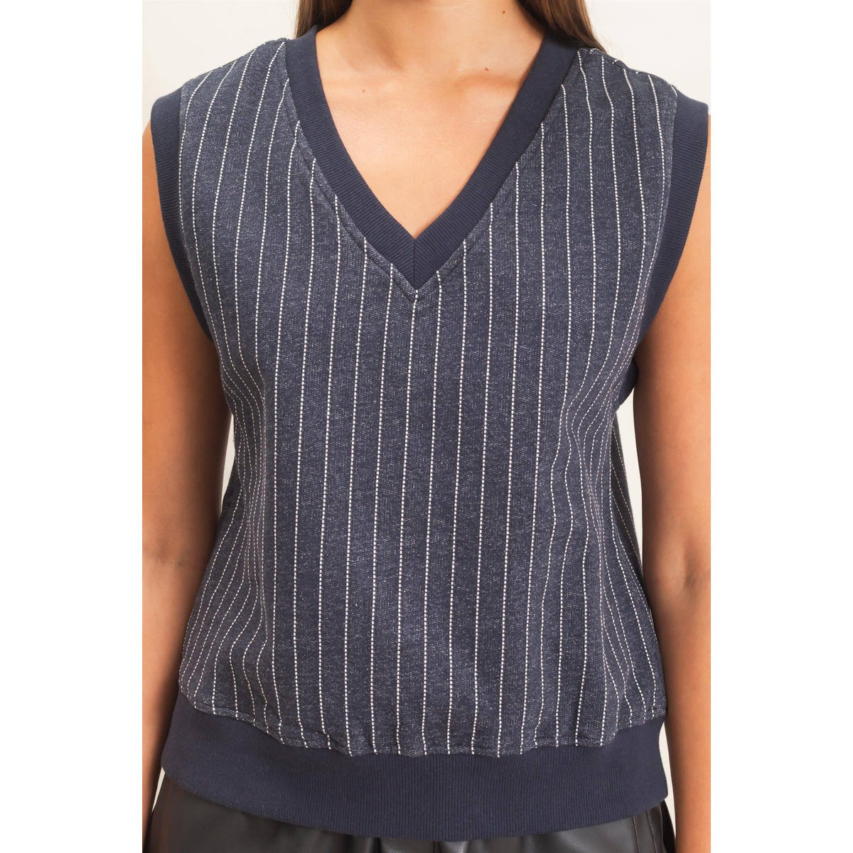 V-Neck Pinstripe Sleeveless Top
