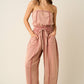 MINERAL WASH CONTRAST STITCH BARREL LEG JUMPSUIT