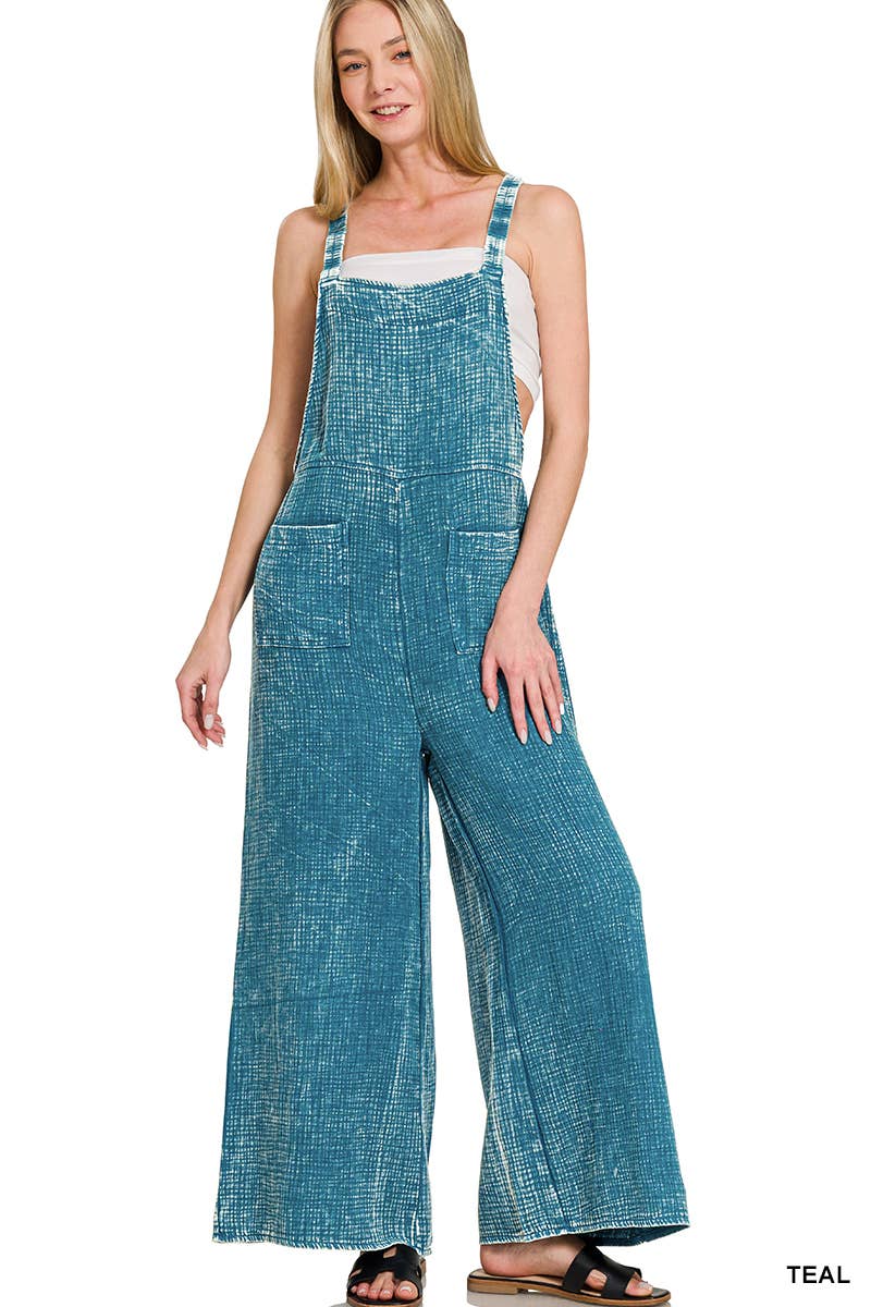 ..Washed Double Gauze Wide Leg Overalls