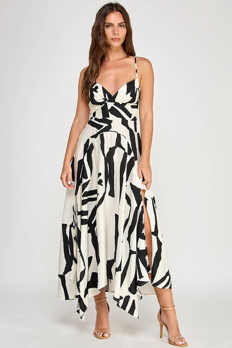 Abstract Print Sleeveless Maxi Dress