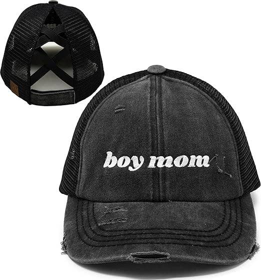 Criss Cross Ponycap - Boy Mom - Black