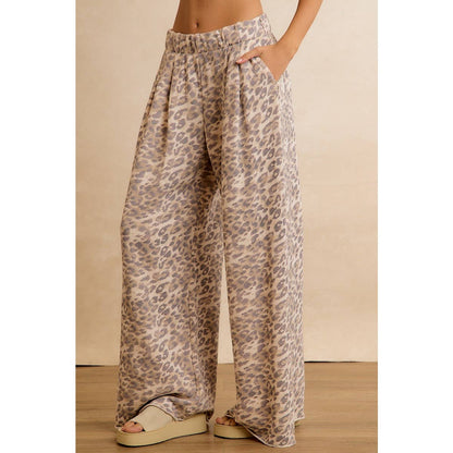 LEOPARD PRINT FULL LENGTH WIDE LEG PULL ON PANTS