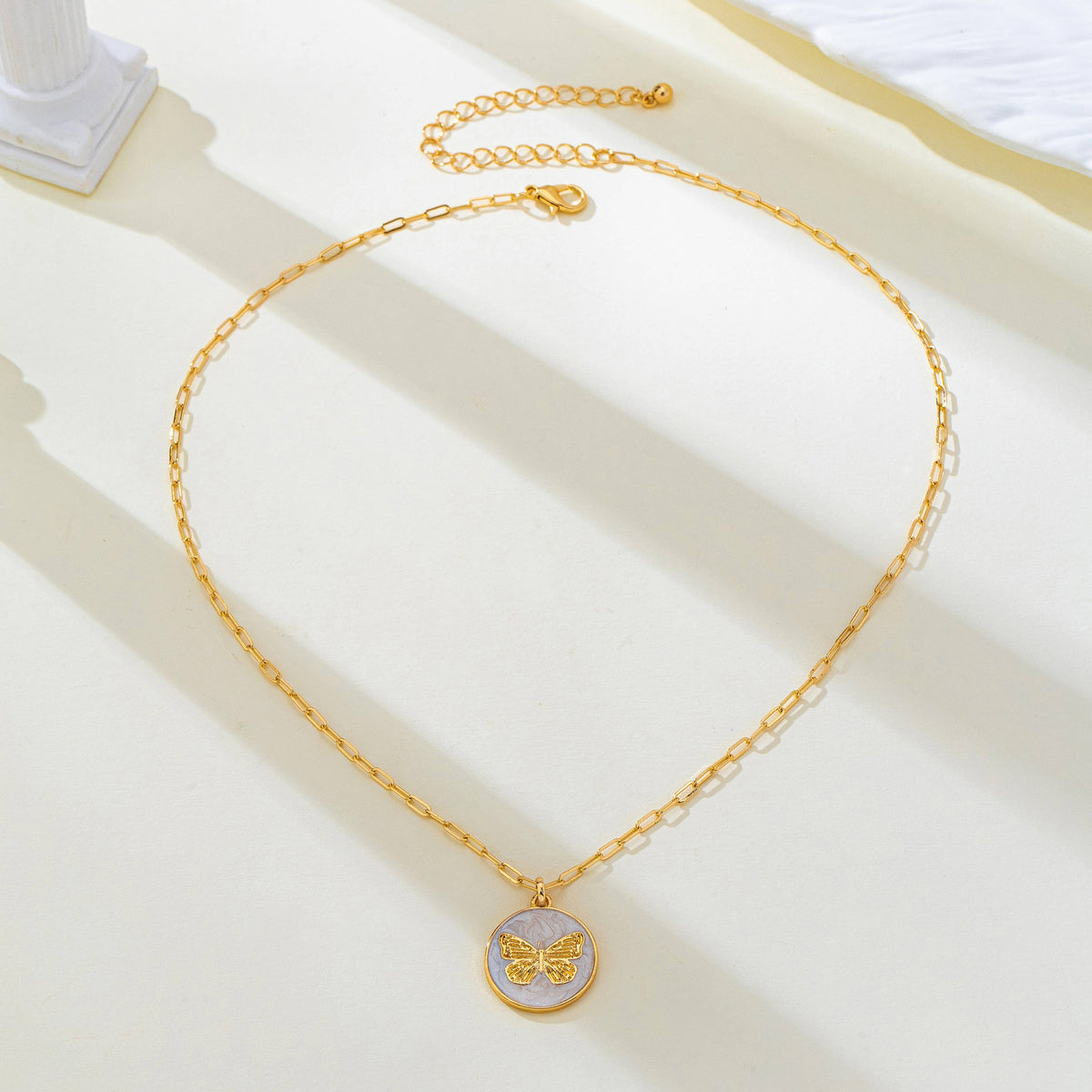 Paperclip Chain Butterfly Enamel Pendant Necklace | 80N93789