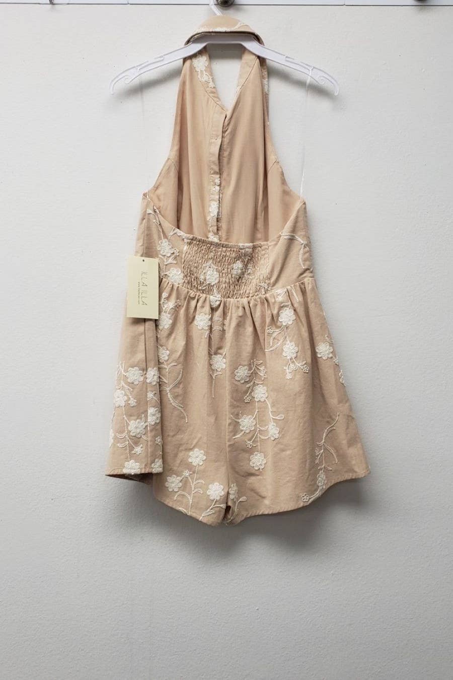 IM9098 -Embroidery Halter Collared Neck Romper