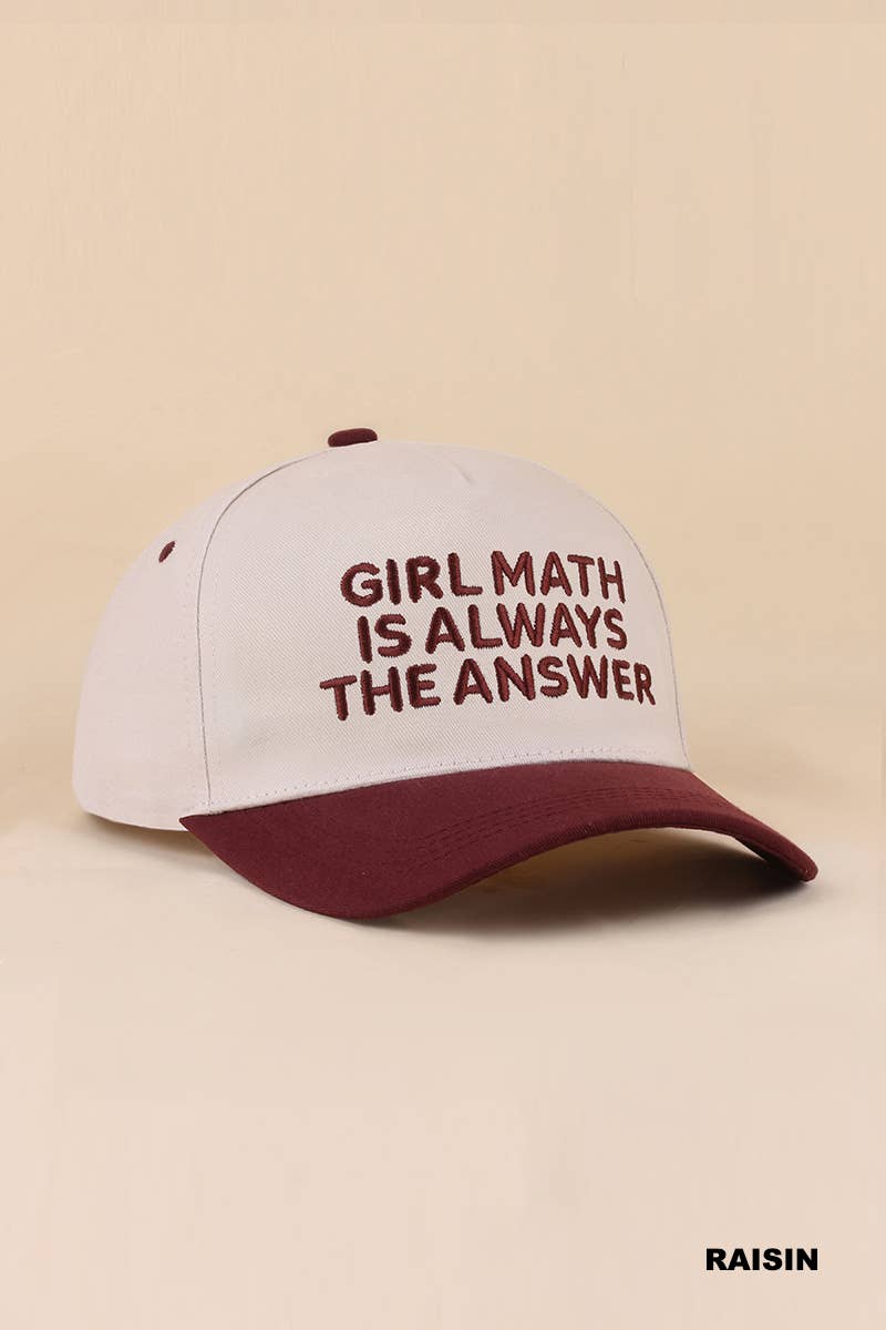 Girl Math Is Always The Answer Two Tone Snapback Hat Zenana Consgt.
