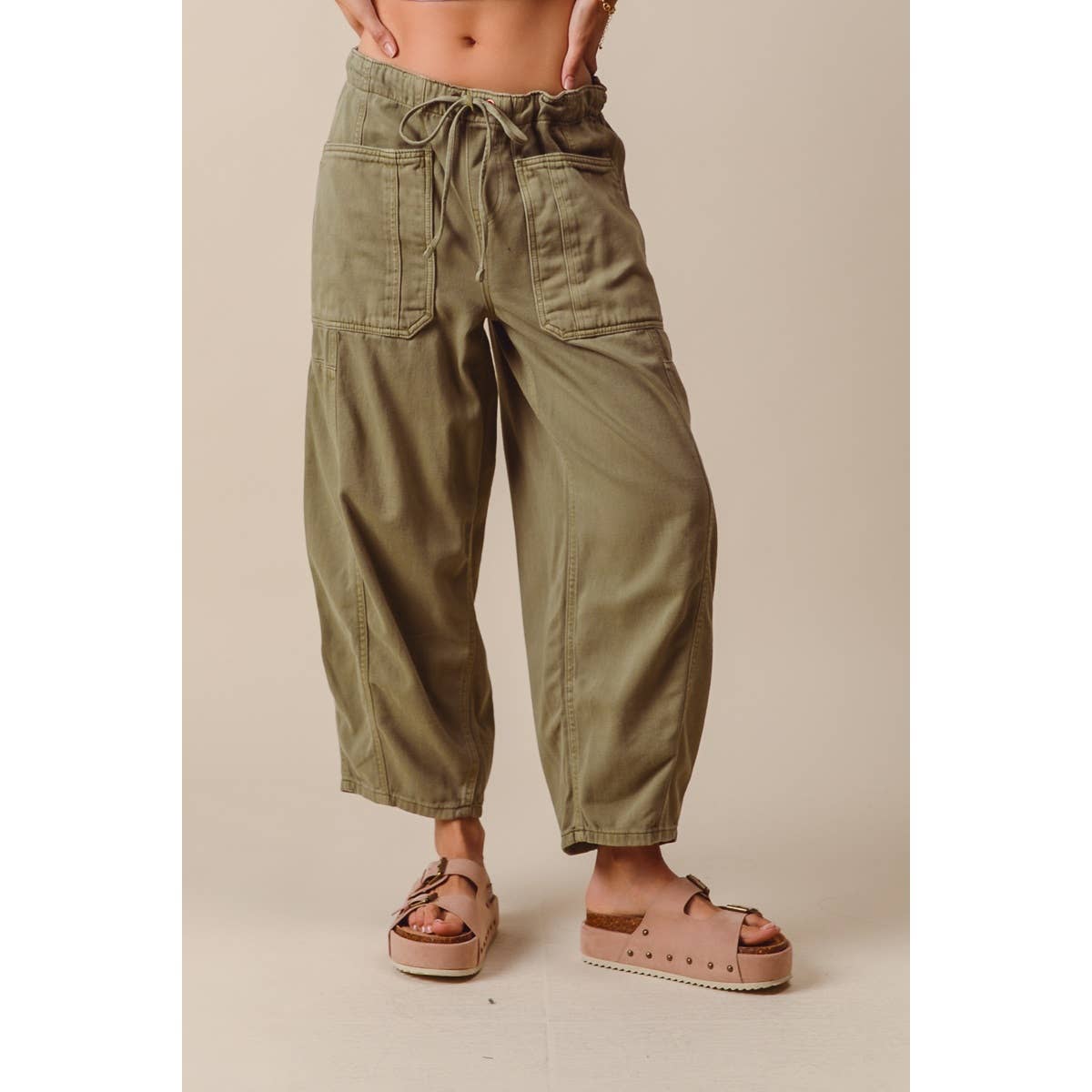 MID RISE WIDE LEG PANTS  WITH POCKETS
