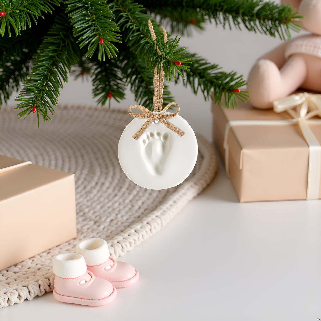 Clay Baby Prints Christmas Ornament Keepsake, Burlap, 2-Pack