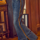 WIDE LEG FLARE WASHED DENIM JEANS WITH SIDE SEAM