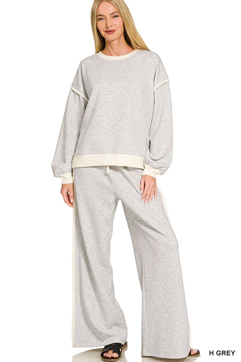 Scuba Contrast Trim Piping Detail Sweatshirts & Pants 2PC Se