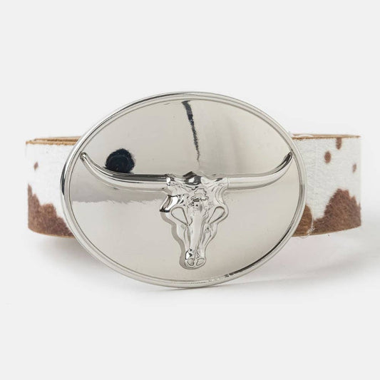 Glossy Longhorn Buckle Western Vegan Leather Belt