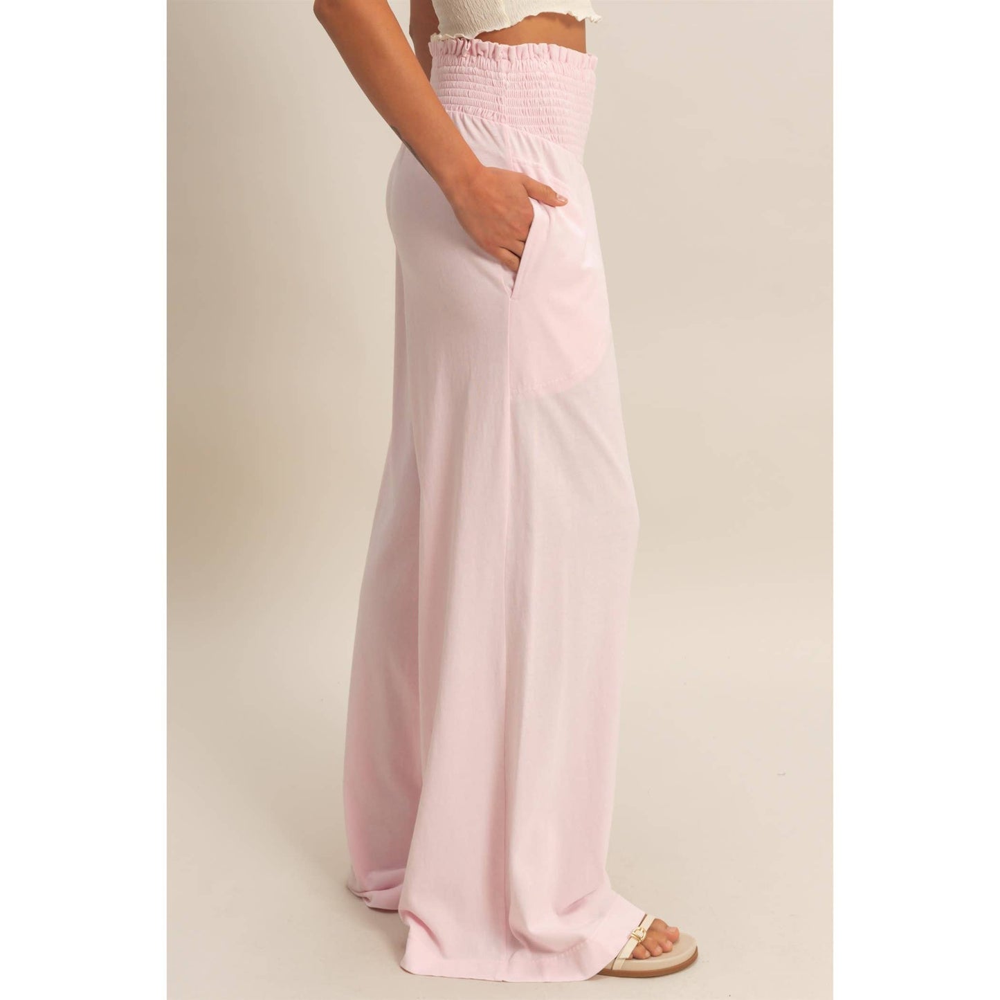 Mineral Washed Wide-Leg Smocked Waist Pants