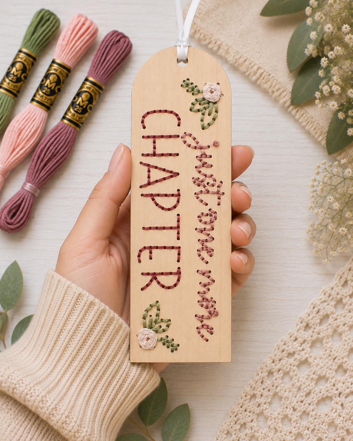 Just One More Chapter Bookmark DIY Wood Embroidery Kit