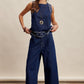 Embroidered Denim Tank & Wide-Leg Pants Set