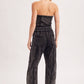 WASHED STRAPLESS SMOCKED WAIST DRAWSTRING JUMPSUIT