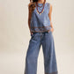 Embroidered Denim Tank & Wide-Leg Pants Set