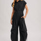 BUTTON DOWN UTILITY SHIRTING JUMPSUIT