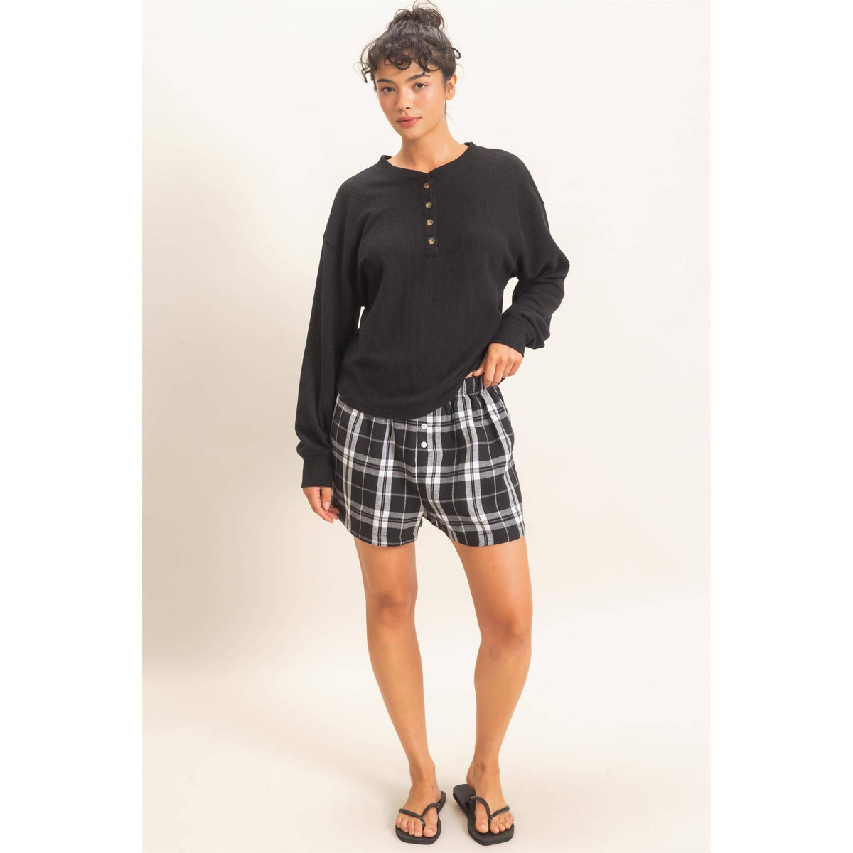 Plaid Shorts With Button Front