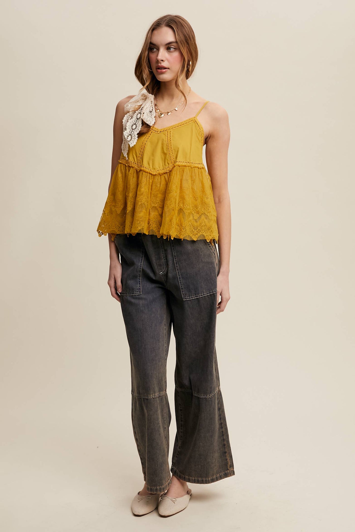 Wide-Leg Denim Drawstring Pants LP0256