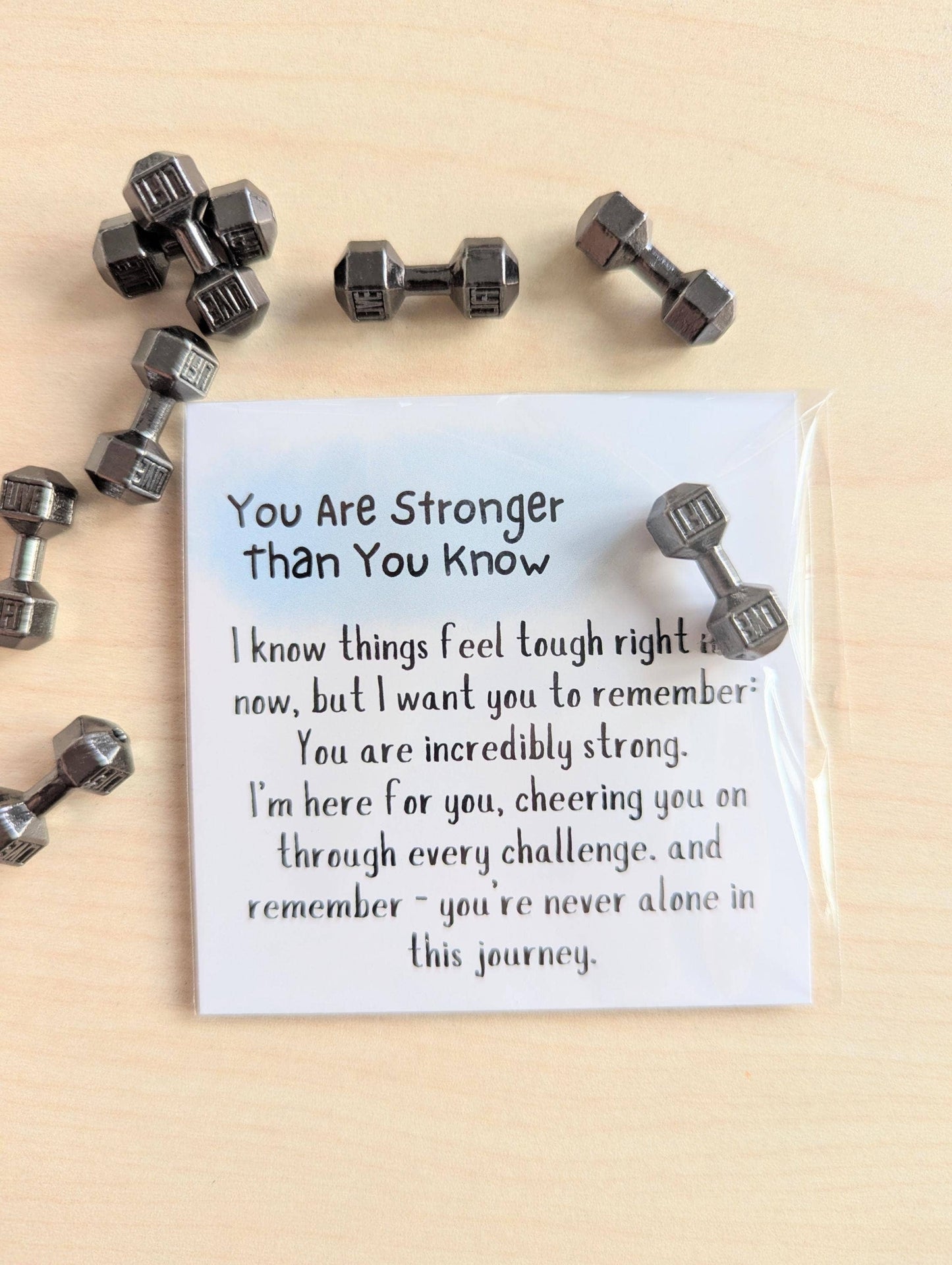 Encouragement Card with Tiny Dumbbell for Tough Times