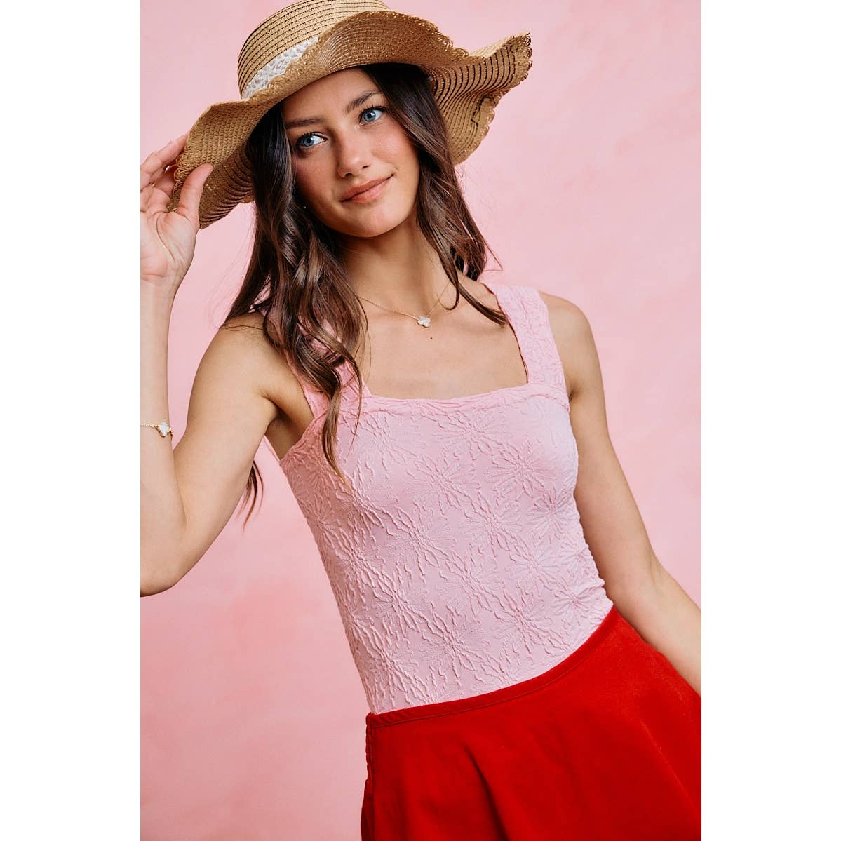 FLORAL JACQUARD SEAMLESS TANK TOP