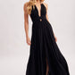 A CRINKLY CREPE DEEP V-NECK HALTER MAXI SUNDRESS