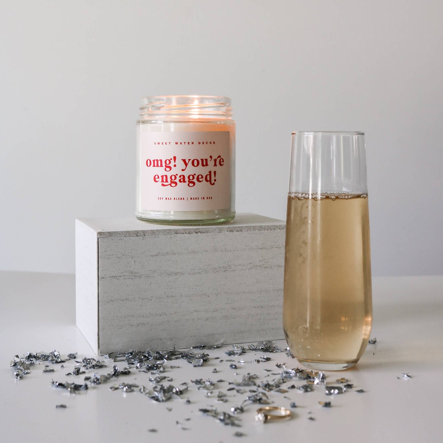 OMG! You're Engaged! Soy Candle - Clear Jar - Pink + Red