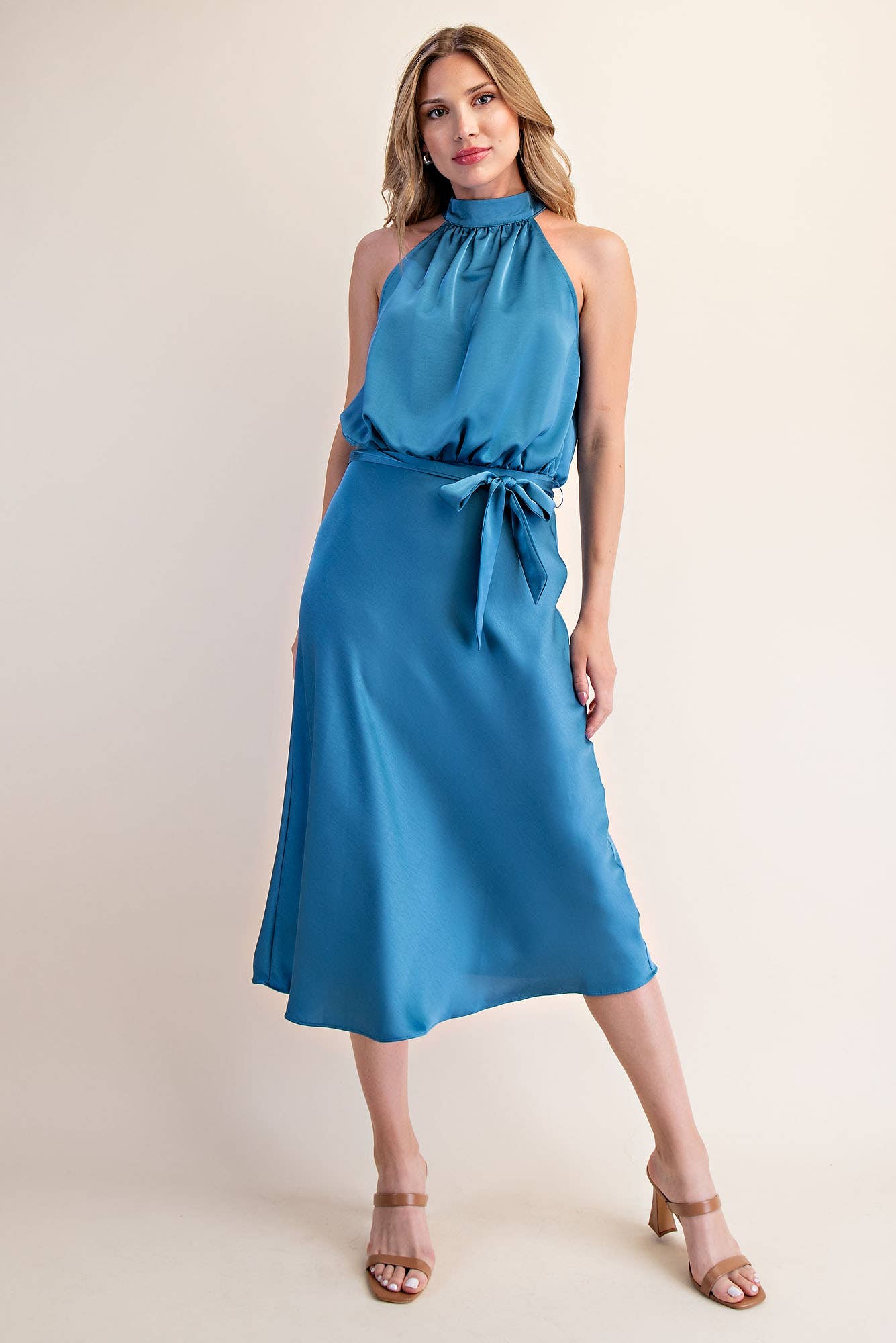 Halter Neck Sleeveless Midi Dress