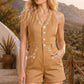 Embroidered Halter Romper with Button Front