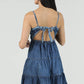 C4M44-ASIS ACID WASH DENIM V NECK DRESS WITH OPEN TIE BACK D
