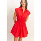 Sleeveless Collared Shirred Mini Dress