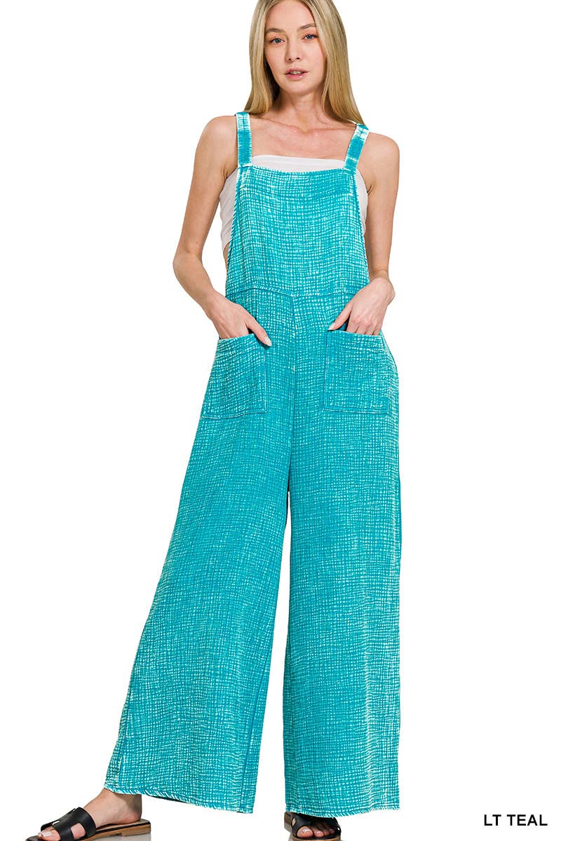 ..Washed Double Gauze Wide Leg Overalls