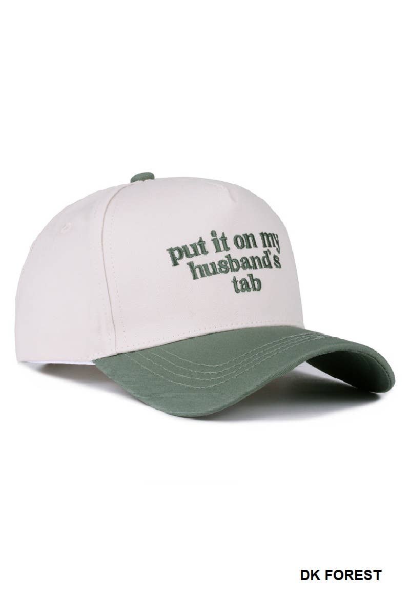 `Put It On My Husband's Tab Two Tone Canvas Cap
