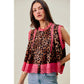 LEOPARD BUTTON UP PLEATED SLEEVELESS BLOUSE TOP
