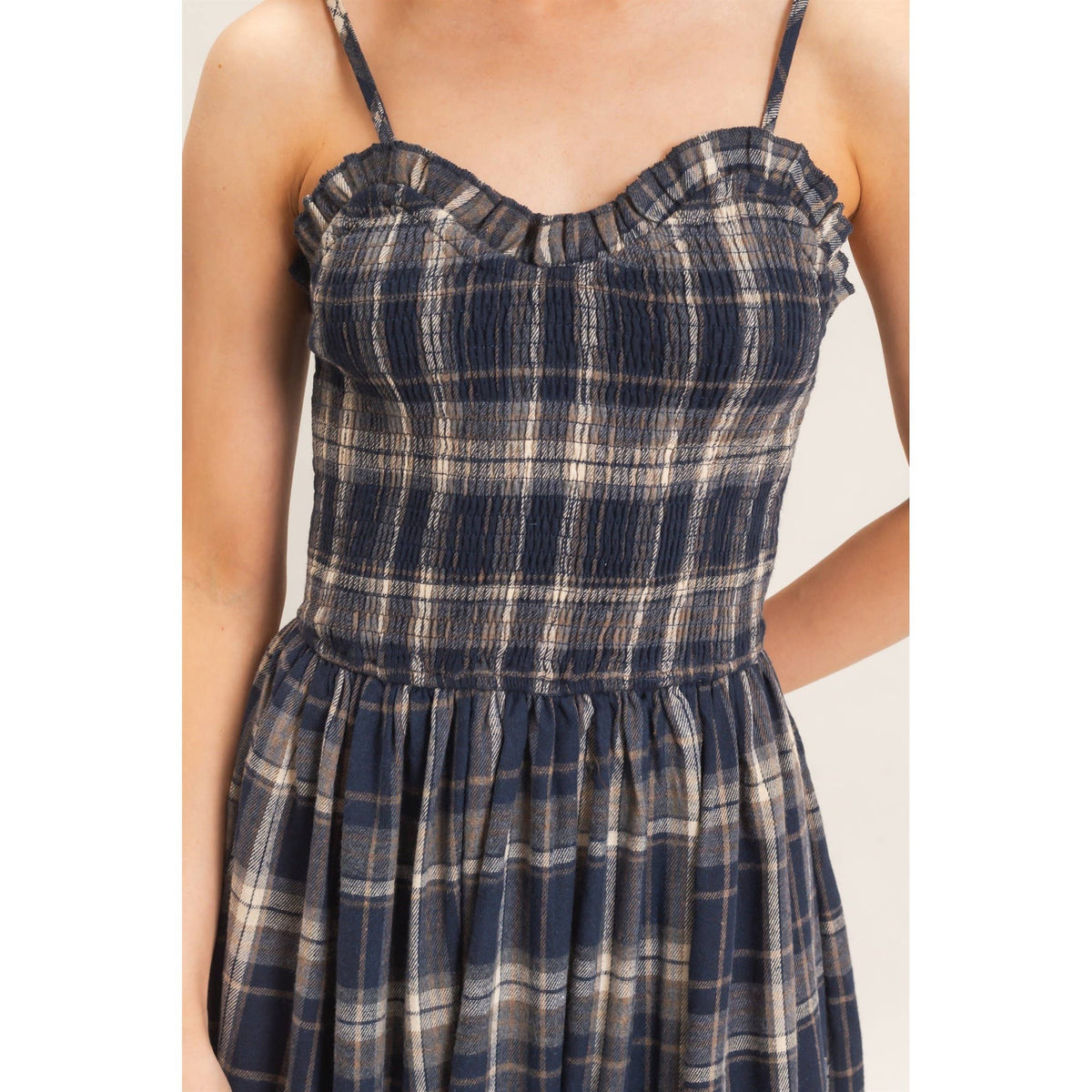 Plaid Smocked Maxi Dress