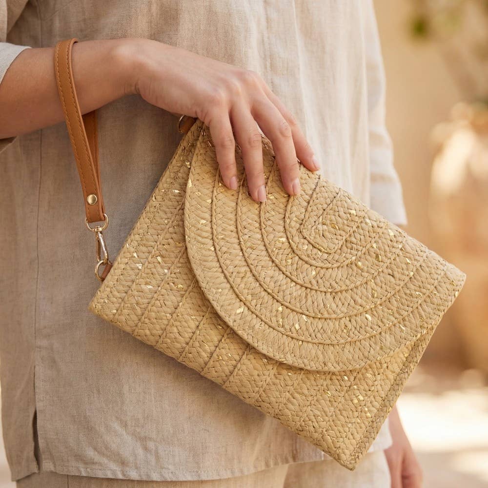 Straw Woven Gold Accents Clutch Bag