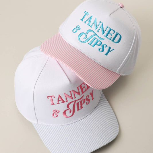 TANNED & TIPSY Embroidered Seersucker Brim Trucker Hat