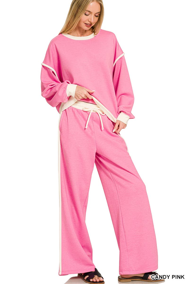 Scuba Contrast Trim Piping Detail Sweatshirts & Pants 2PC Se