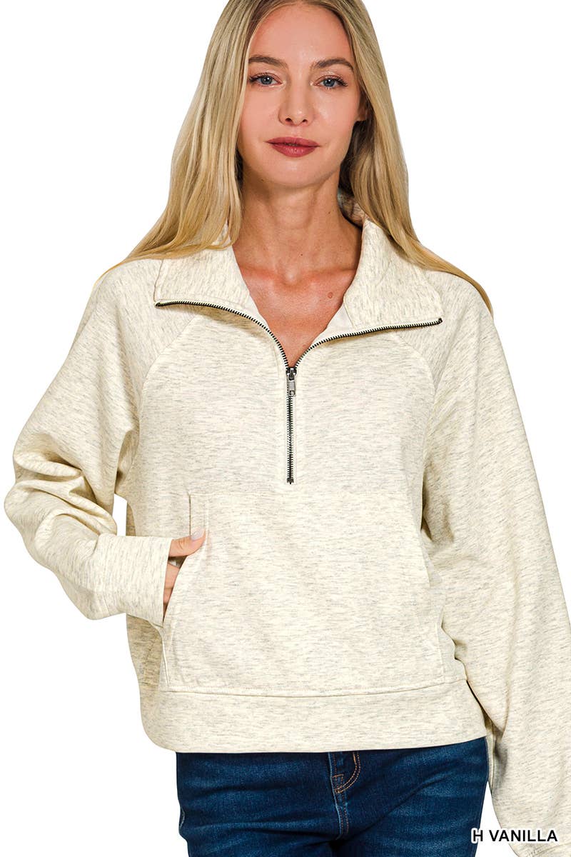 Scuba Half Zip Pullover With Kangaroo Pocket Zenana
