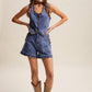 Scallop Button-Side Stretch Denim Shorts LP0277