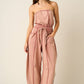 MINERAL WASH CONTRAST STITCH BARREL LEG JUMPSUIT