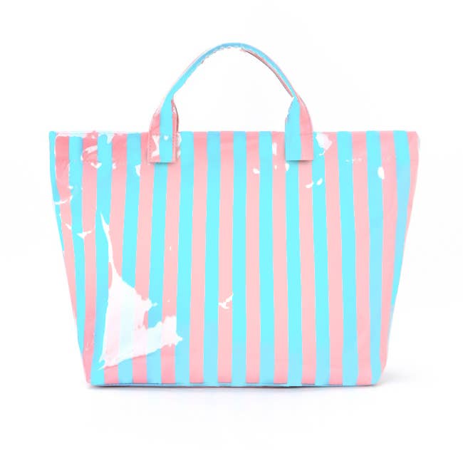 Large Striped Vinyl Tote Bags | 40P595