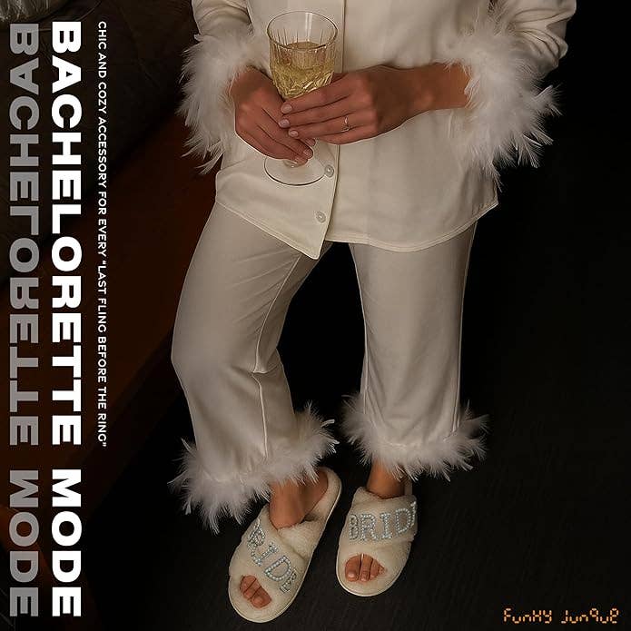Open-Toe Fuzzy Bridal Slippers - Bride