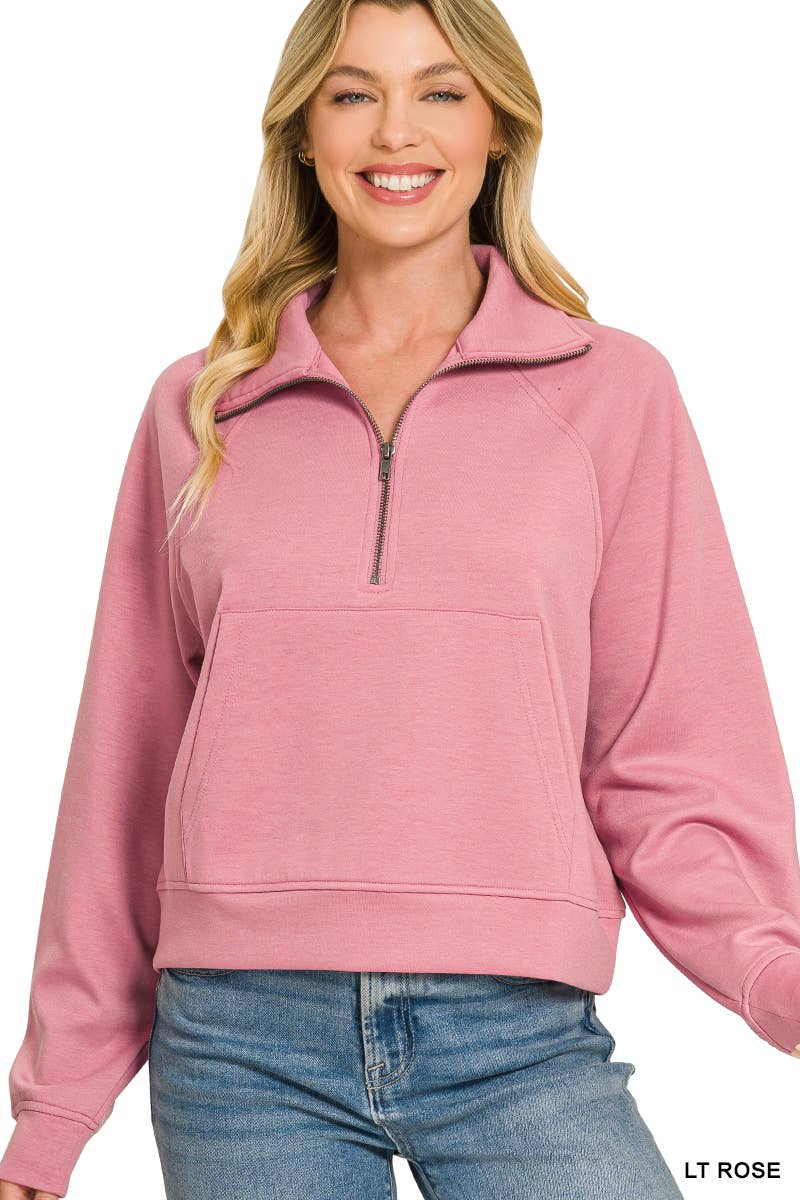 Scuba Half Zip Pullover With Kangaroo Pocket Zenana
